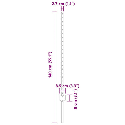Embedded Fence Post 22 pcs Silver 140 cm Powder-Coated Steel