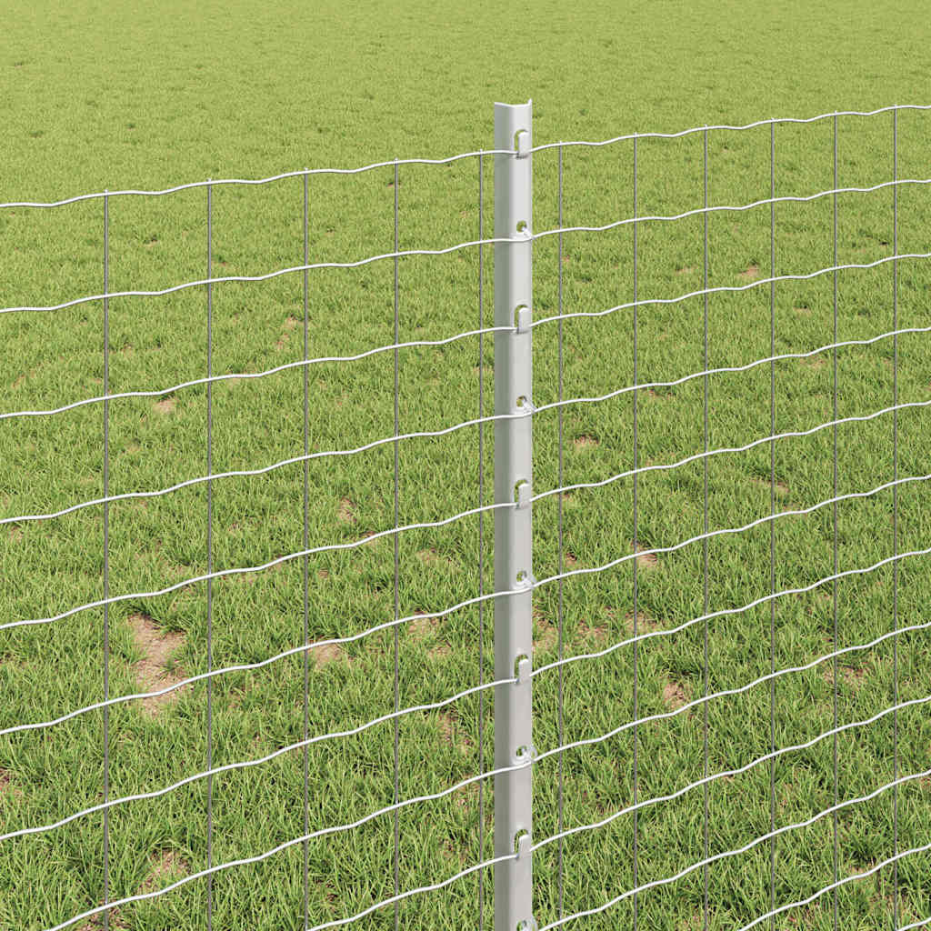 Embedded Fence Post 44 pcs Silver 140 cm Powder-Coated Steel