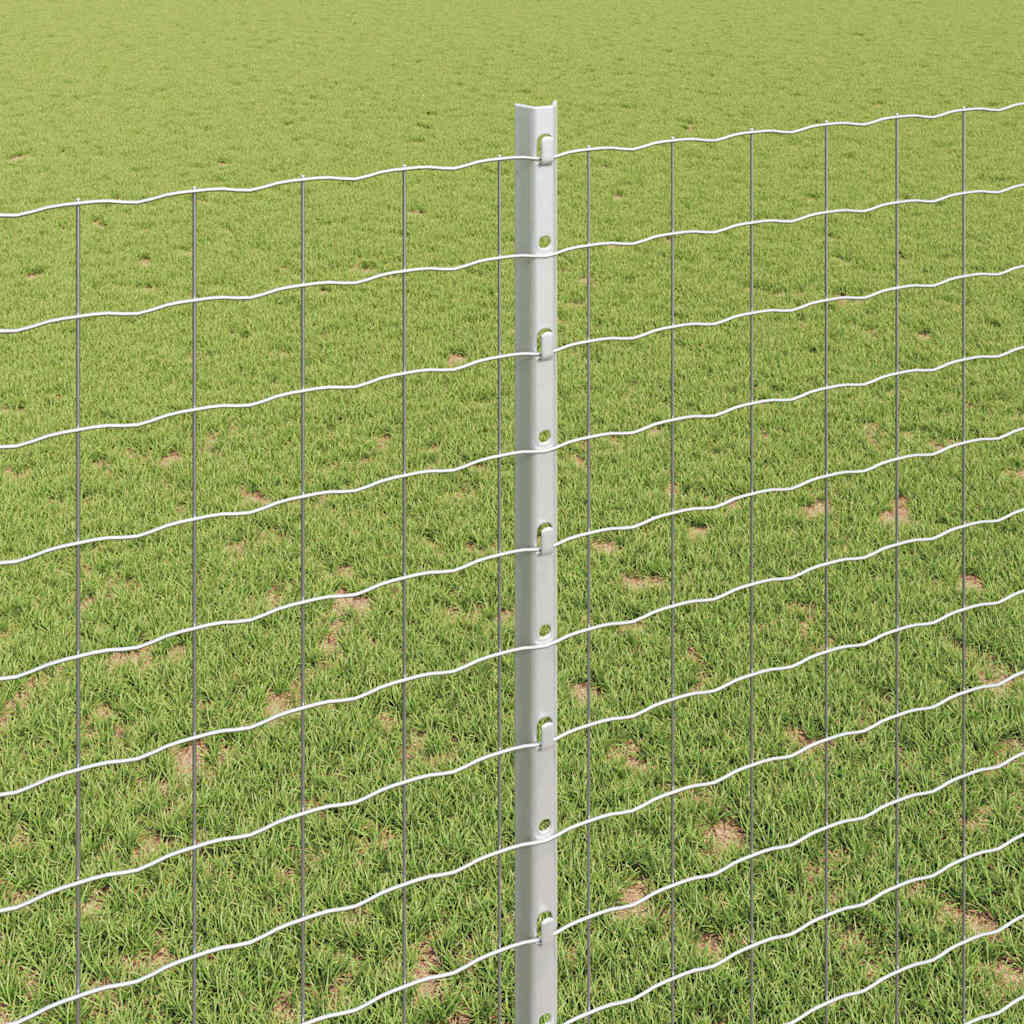 Embedded Fence Post 44 pcs Silver 180 cm Powder-Coated Steel