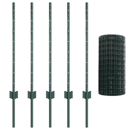 Euro Fence with Post 10 x 0.8 m PVC-Coated Steel Green Mesh