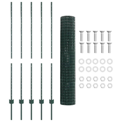 Euro Fence with Post 10 x 1.4 m PVC-Coated Steel Green Mesh