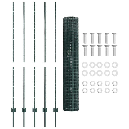Euro Fence with Post 10 x 1.6 m PVC-Coated Steel Green Mesh