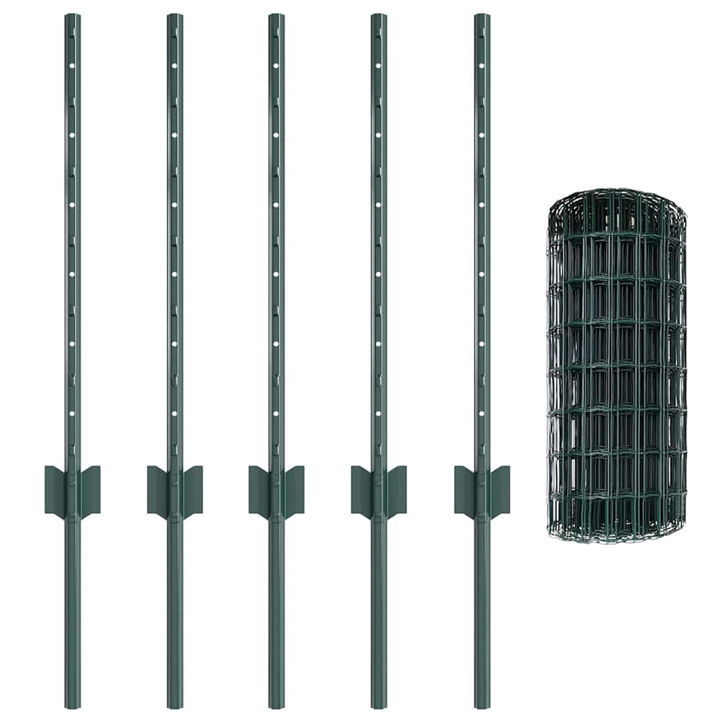 Euro Fence with Post 10 x 0.6 m PVC-Coated Steel Green Mesh