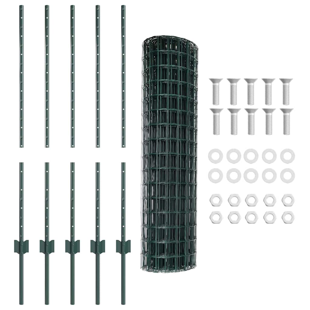 Euro Fence with Post 10 x 1 m PVC-Coated Steel Green Mesh