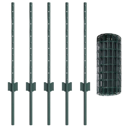 Euro Fence with Post 10 x 0.6 m PVC-Coated Steel Green Mesh