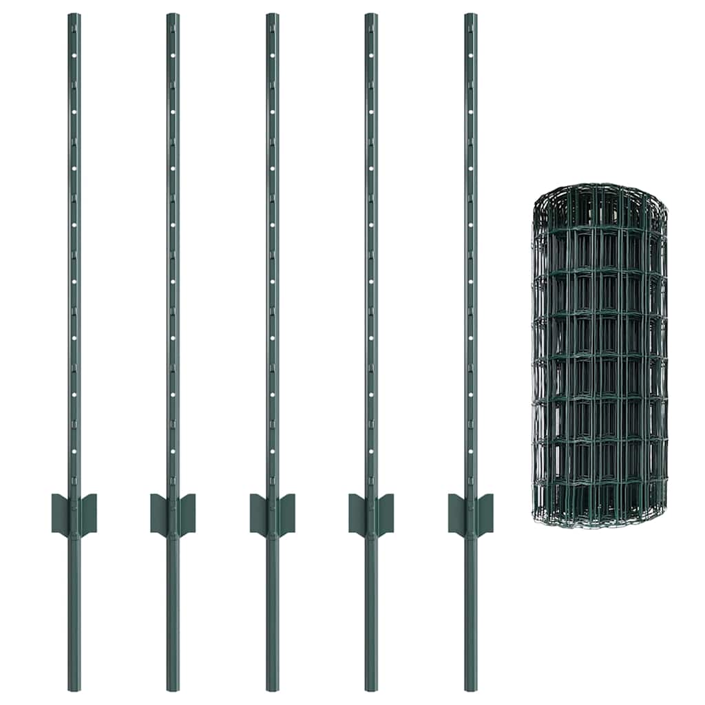Euro Fence with Post 10 x 0.8 m PVC-Coated Steel Green Mesh