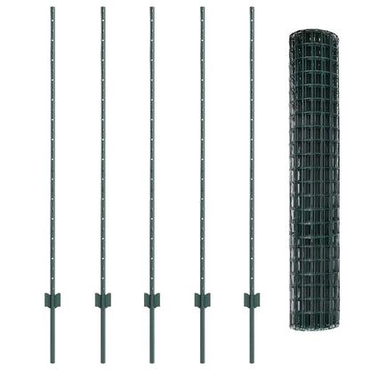 Euro Fence with Post 10 x 1.4 m PVC-Coated Steel Green Mesh