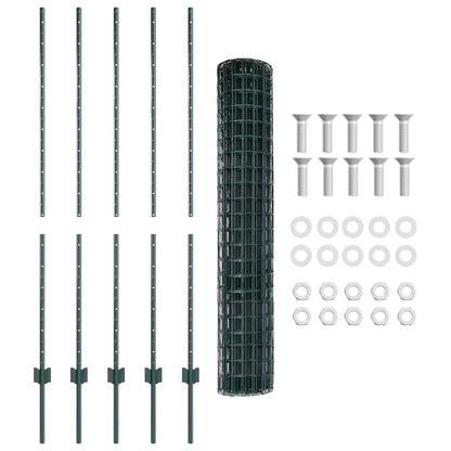 Euro Fence with Post 10 x 1.4 m PVC-Coated Steel Green Mesh