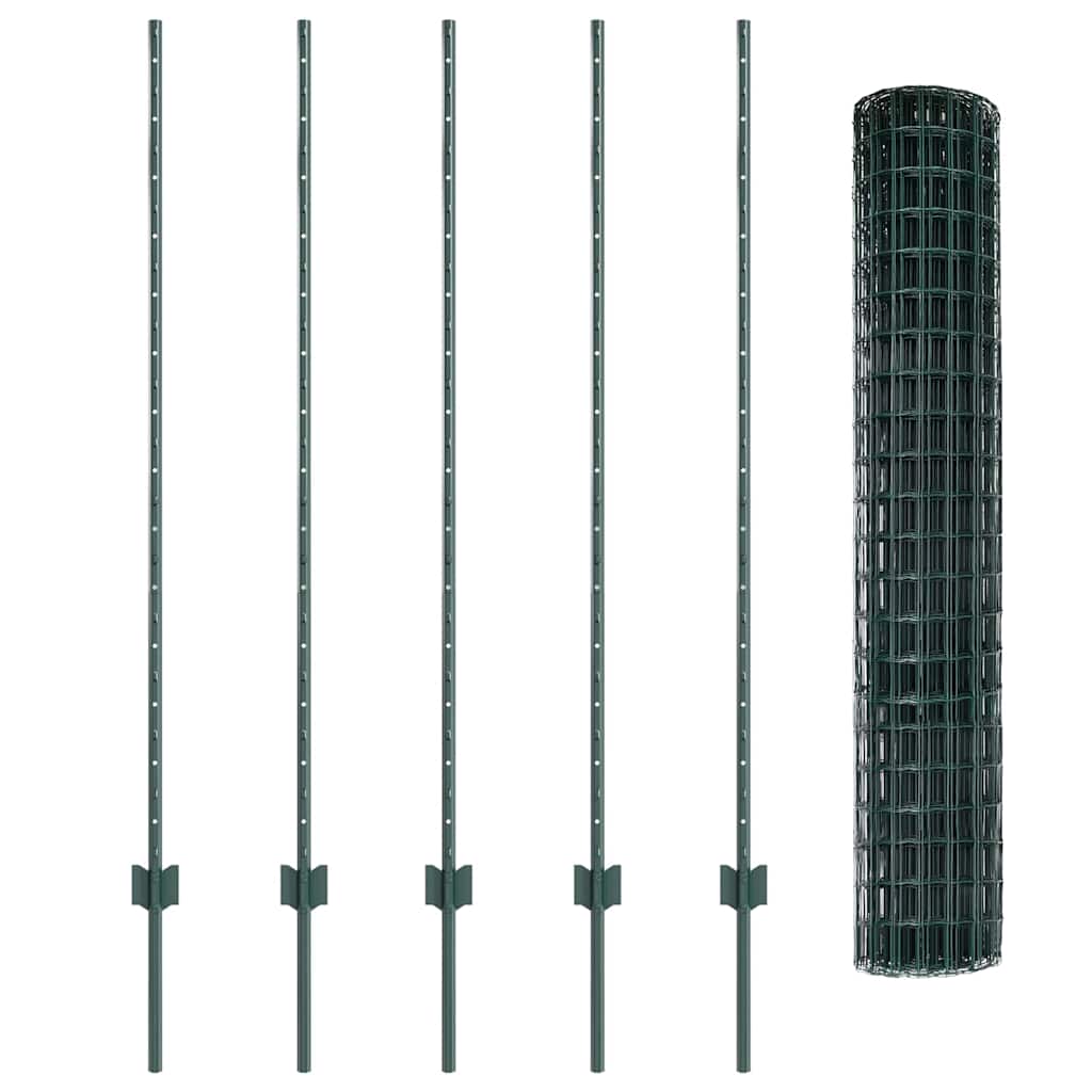 Euro Fence with Post 10 x 1.4 m PVC-Coated Steel Green Mesh