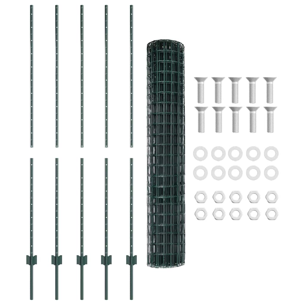 Euro Fence with Post 10 x 1.6 m PVC-Coated Steel Green Mesh