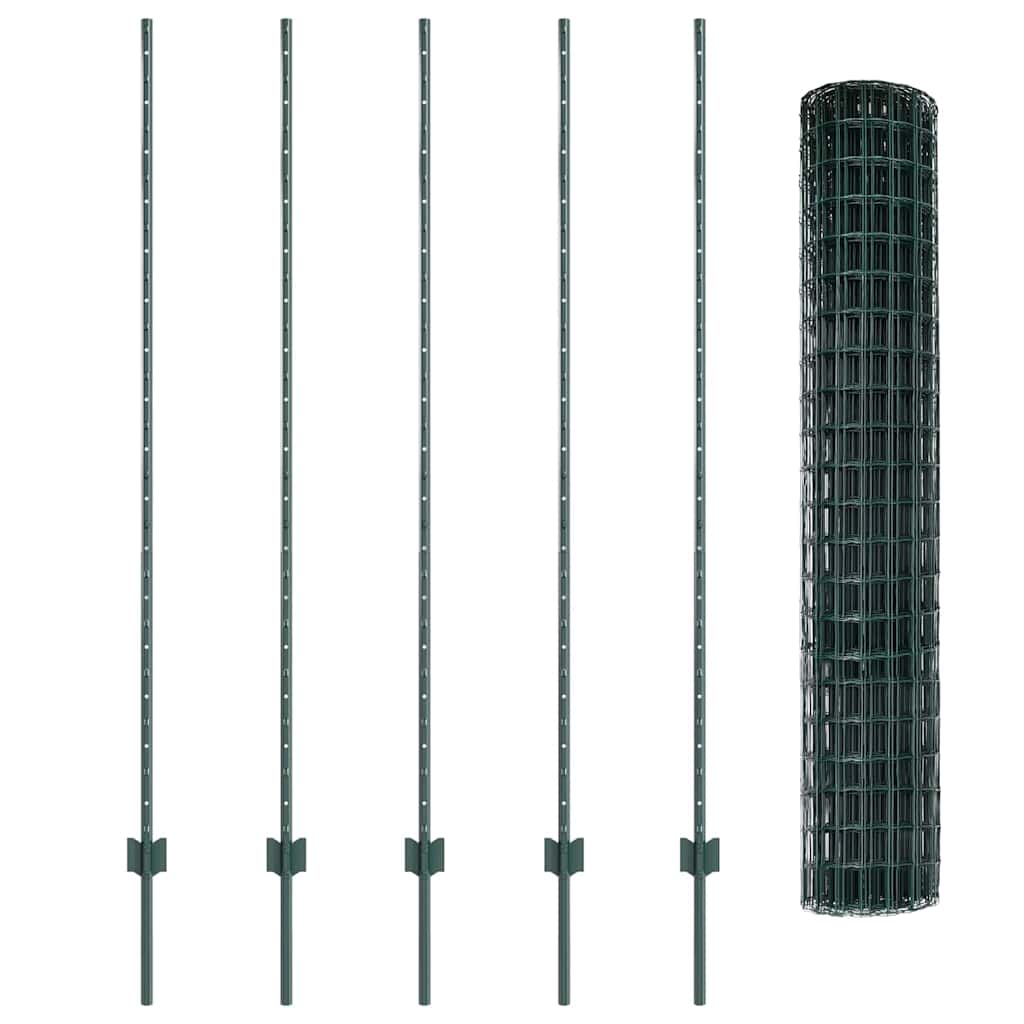 Euro Fence with Post 10 x 1.6 m PVC-Coated Steel Green Mesh