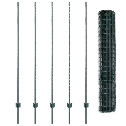 Euro Fence with Post 10 x 1.6 m PVC-Coated Steel Green Mesh