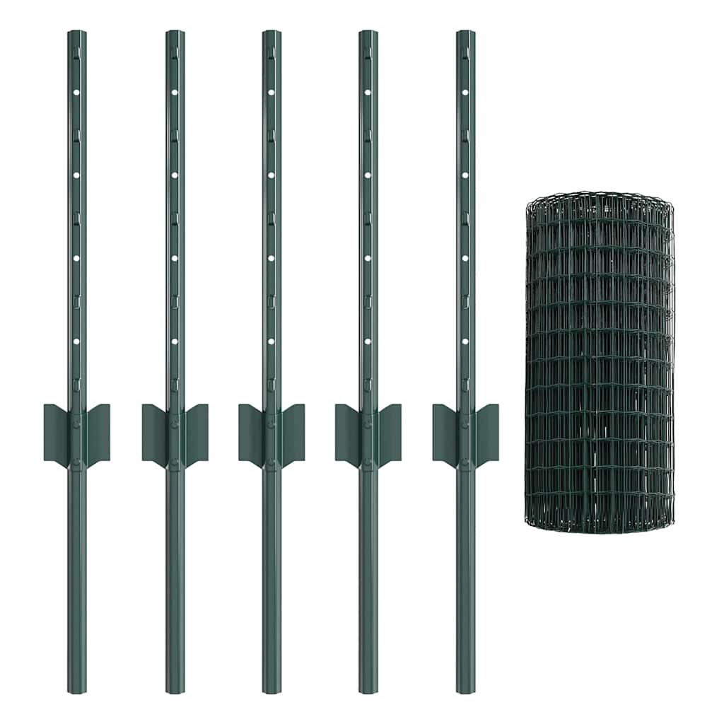 Euro Fence with Post 10 x 0.4 m PVC-Coated Steel Green Mesh