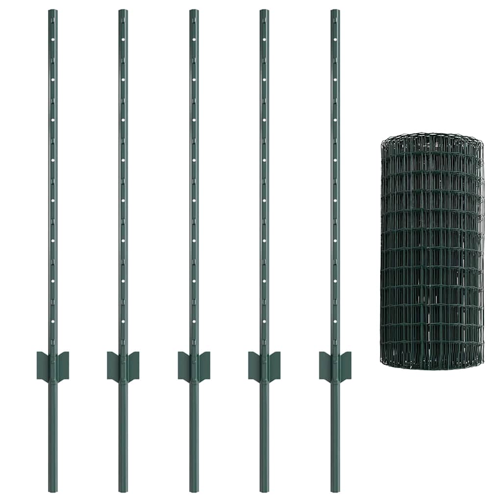 Euro Fence with Post 10 x 0.8 m PVC-Coated Steel Green Mesh
