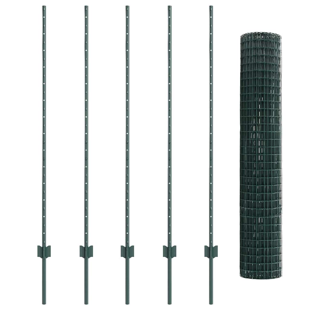 Euro Fence with Post 10 x 1.4 m PVC-Coated Steel Green Mesh
