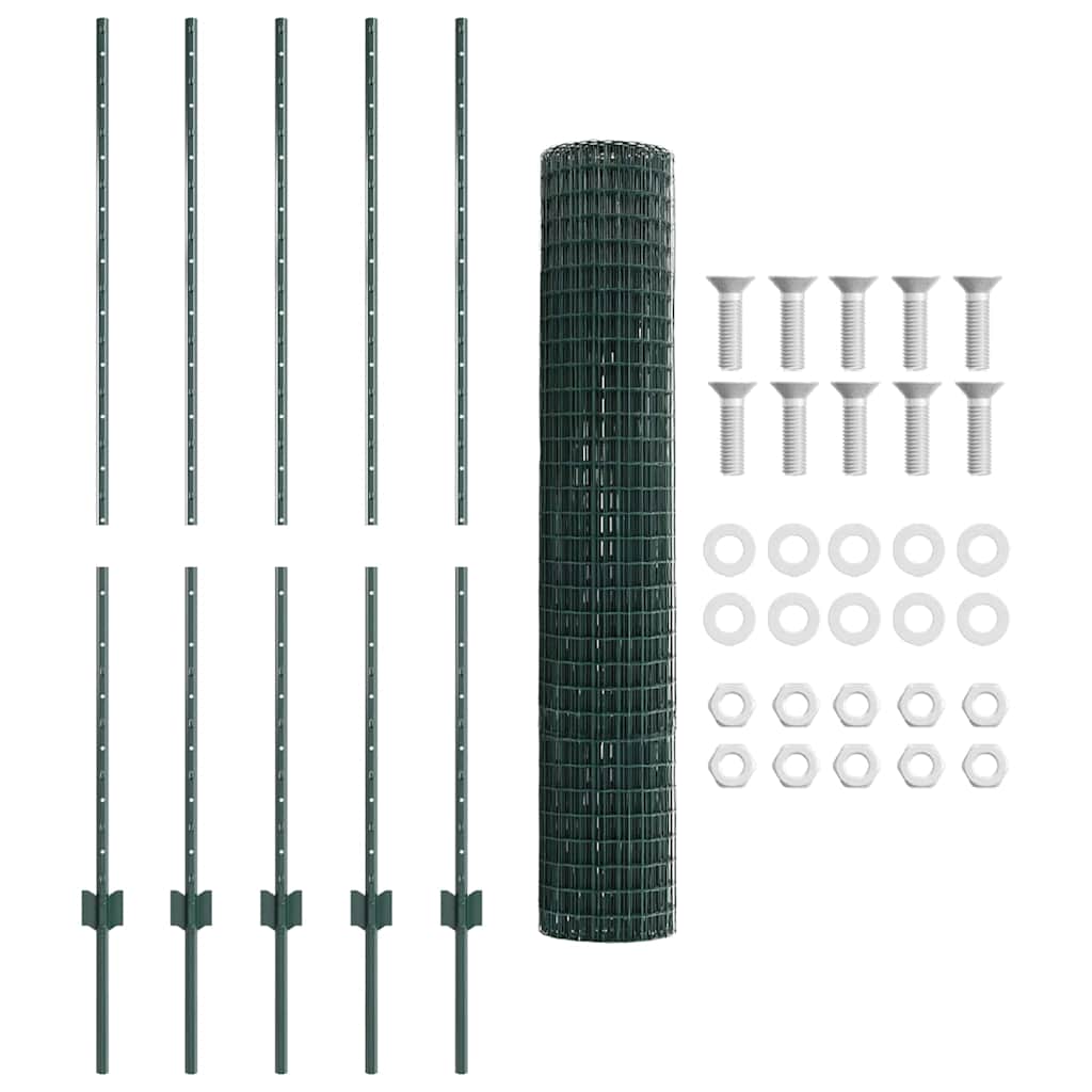 Euro Fence with Post 10 x 1.4 m PVC-Coated Steel Green Mesh