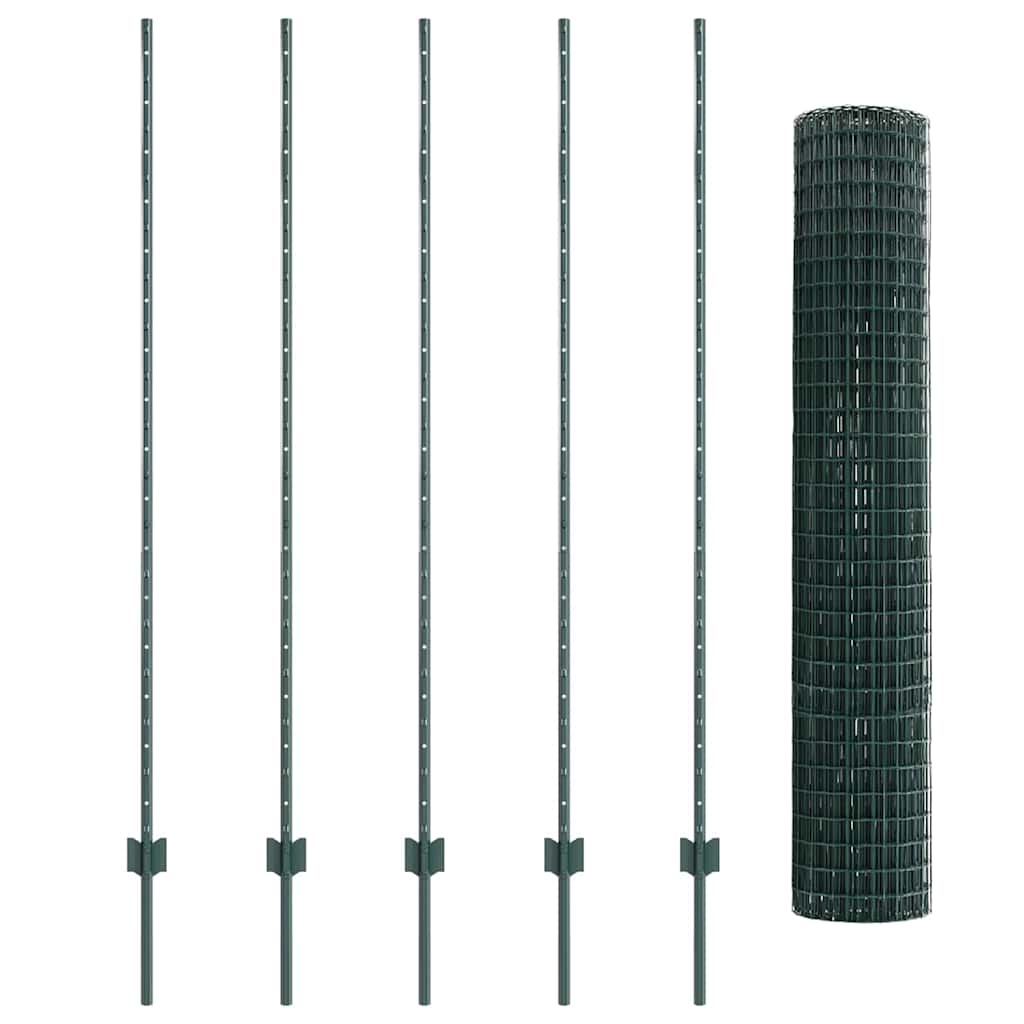 Euro Fence with Post 10 x 1.6 m PVC-Coated Steel Green Mesh