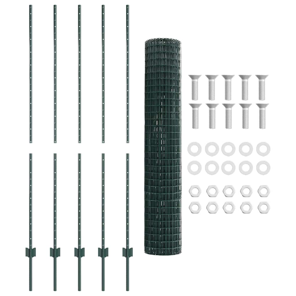 Euro Fence with Post 10 x 1.6 m PVC-Coated Steel Green Mesh