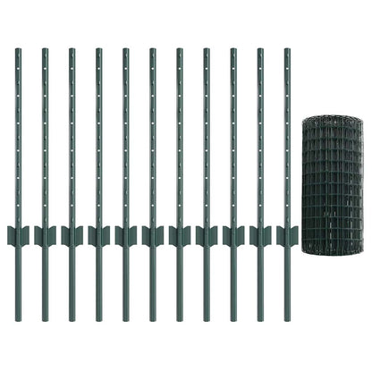Euro Fence with Post 25 x 0.6 m PVC-Coated Steel Green Mesh