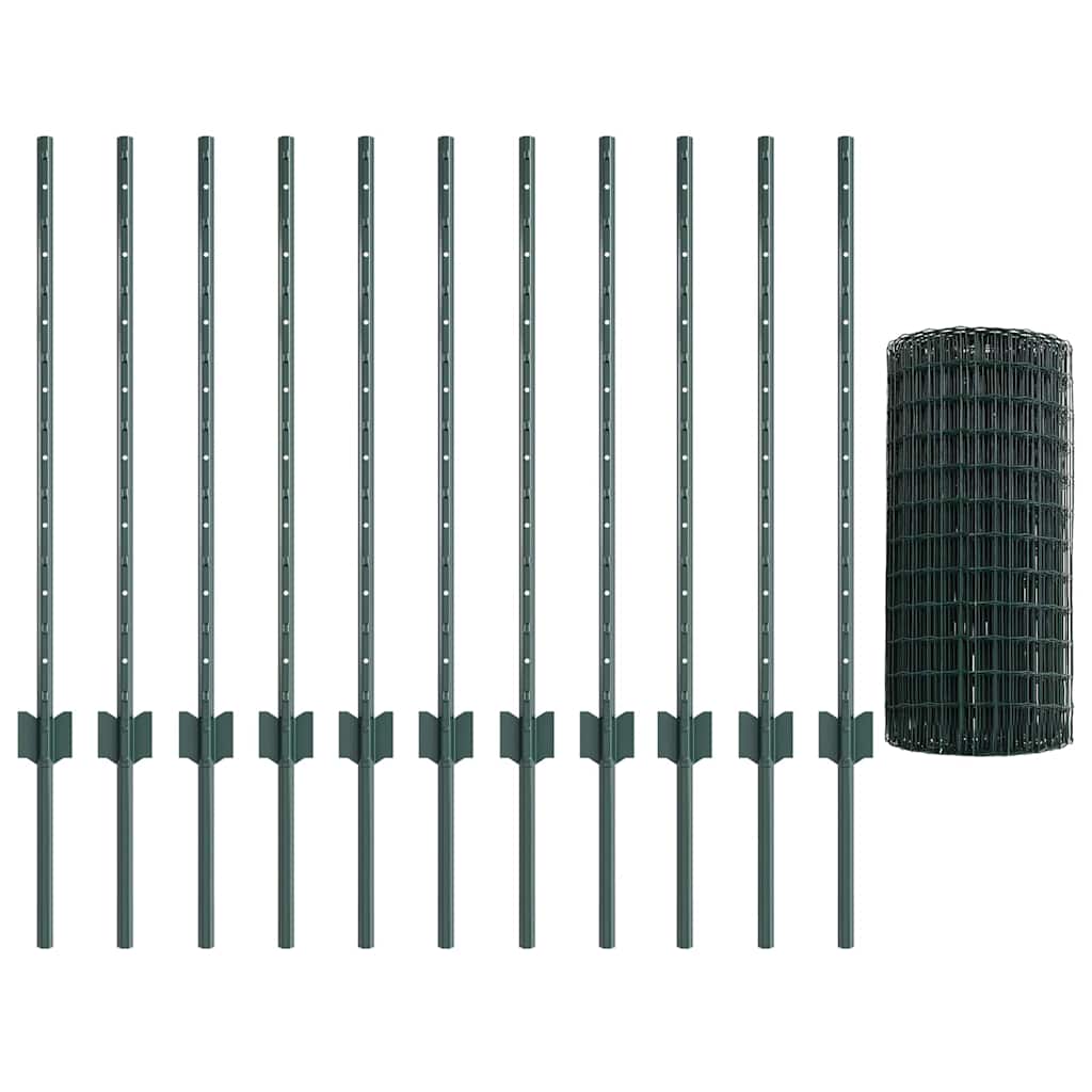 Euro Fence with Post 25 x 0.8 m PVC-Coated Steel Green Mesh