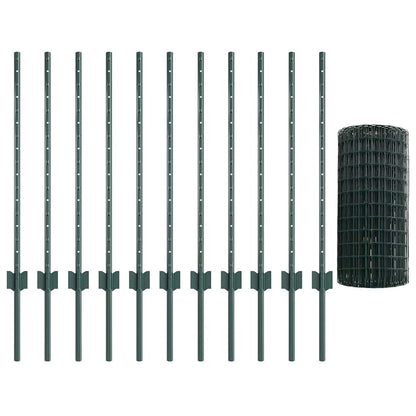 Euro Fence with Post 25 x 0.8 m PVC-Coated Steel Green Mesh