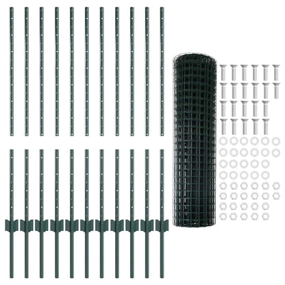 Euro Fence with Post 25 x 1 m PVC-Coated Steel Green Mesh