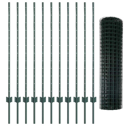 Euro Fence with Post 25 x 1.2 m PVC-Coated Steel Green Mesh