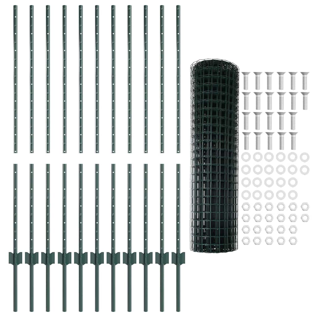 Euro Fence with Post 25 x 1.2 m PVC-Coated Steel Green Mesh