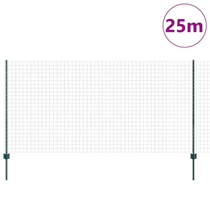 Euro Fence with Post 25 x 1.2 m PVC-Coated Steel Green Mesh