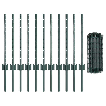 Euro Fence with Post 25 x 0.6 m PVC-Coated Steel Green Mesh