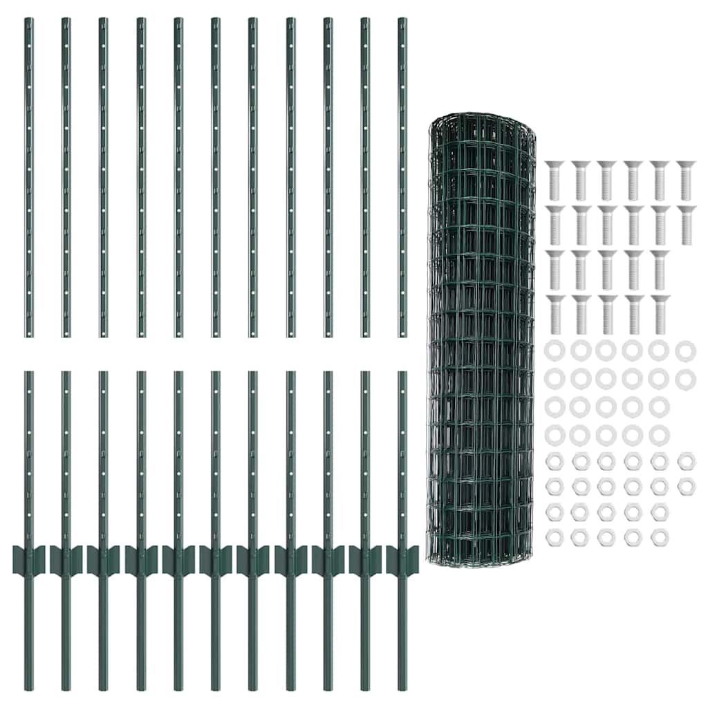 Euro Fence with Post 25 x 1 m PVC-Coated Steel Green Mesh