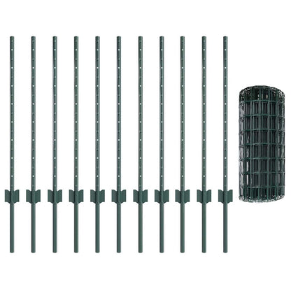 Euro Fence with Post 25 x 0.8 m PVC-Coated Steel Green Mesh