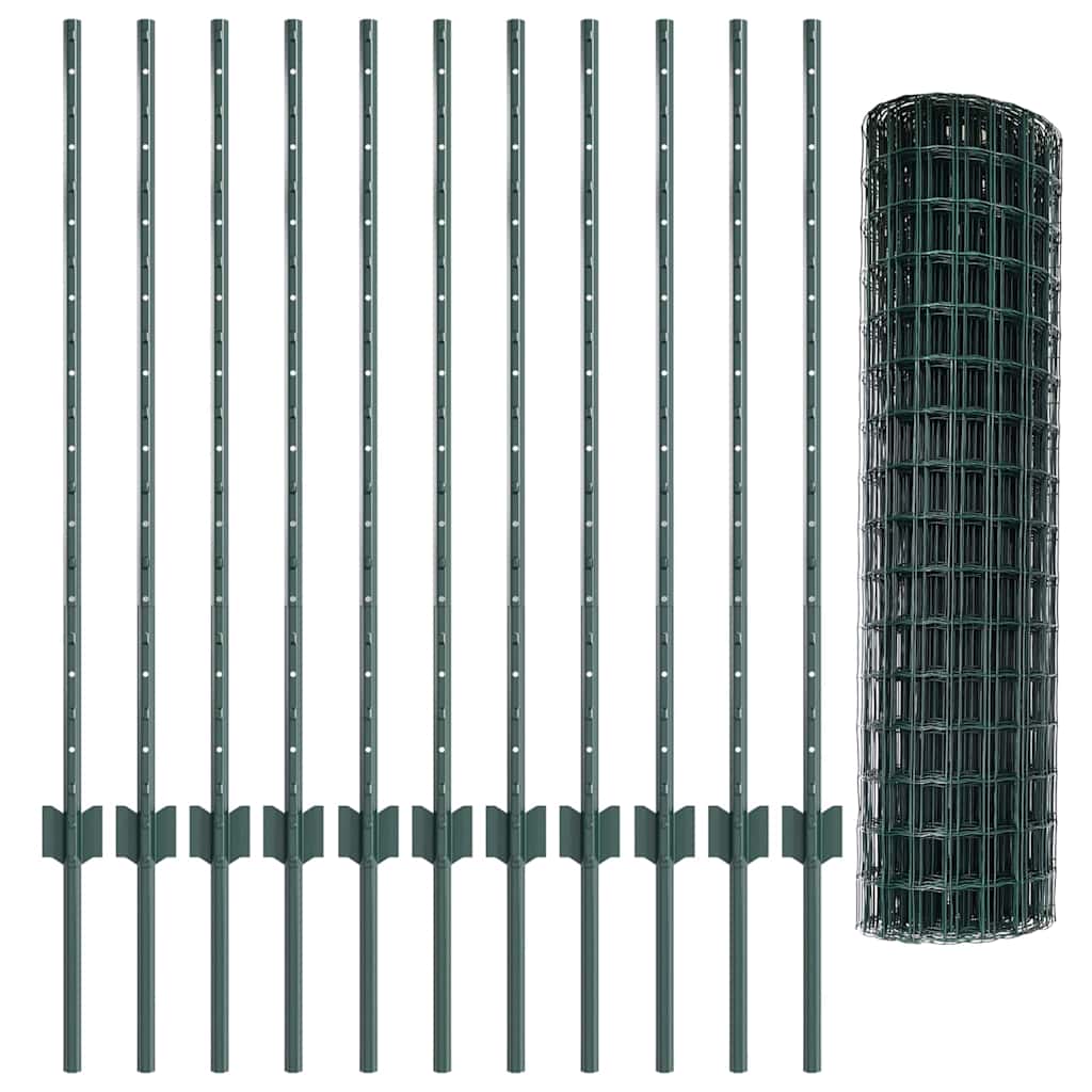 Euro Fence with Post 25 x 1 m PVC-Coated Steel Green Mesh