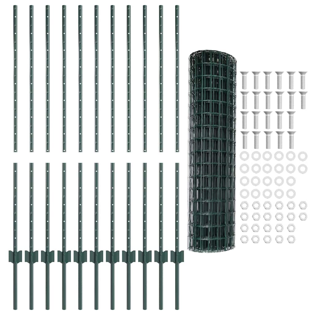 Euro Fence with Post 25 x 1.2 m PVC-Coated Steel Green Mesh