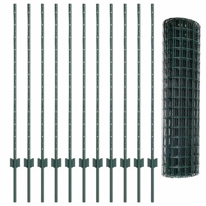 Euro Fence with Post 25 x 1.2 m PVC-Coated Steel Green Mesh