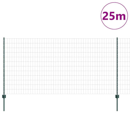 Euro Fence with Post 25 x 1.2 m PVC-Coated Steel Green Mesh