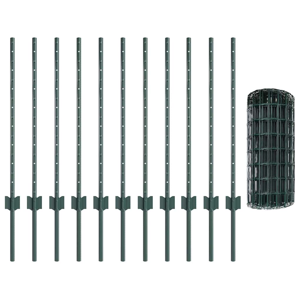 Euro Fence with Post 25 x 0.8 m PVC-Coated Steel Green Mesh