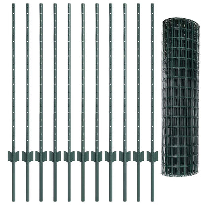 Euro Fence with Post 25 x 1 m PVC-Coated Steel Green Mesh