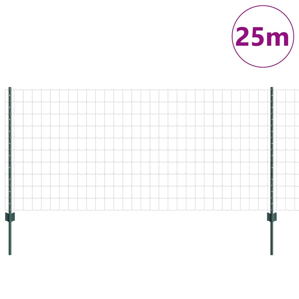 Euro Fence with Post 25 x 1 m PVC-Coated Steel Green Mesh