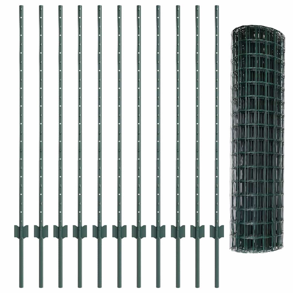 Euro Fence with Post 25 x 1.2 m PVC-Coated Steel Green Mesh