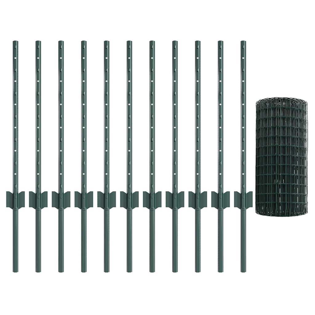 Euro Fence with Post 25 x 0.6 m PVC-Coated Steel Green Mesh