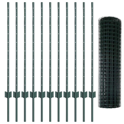 Euro Fence with Post 25 x 1 m PVC-Coated Steel Green Mesh