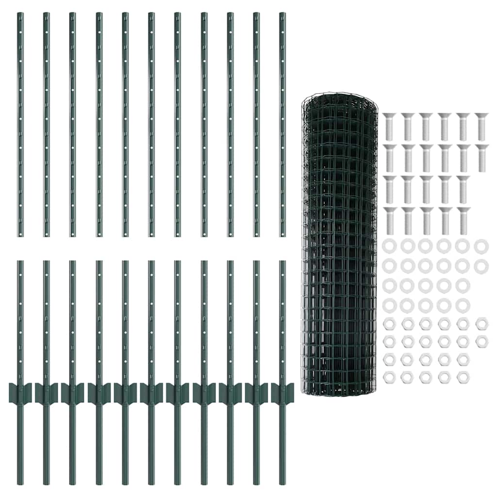 Euro Fence with Post 25 x 1 m PVC-Coated Steel Green Mesh