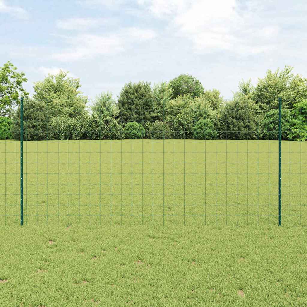 Euro Fence with Post 25 x 1.2 m PVC-Coated Steel Green Mesh