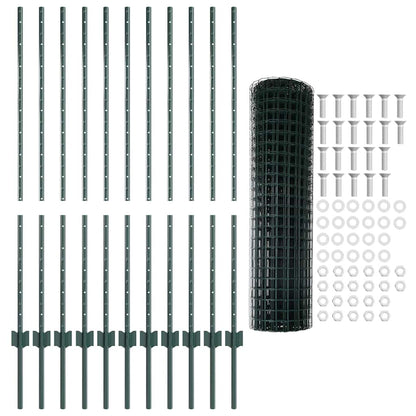 Euro Fence with Post 25 x 1.2 m PVC-Coated Steel Green Mesh