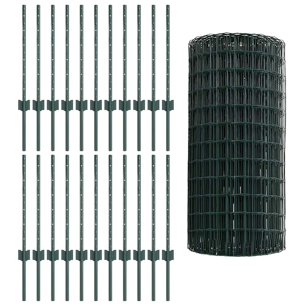 Euro Fence with Post 50 x 0.6 m PVC-Coated Steel Green Mesh