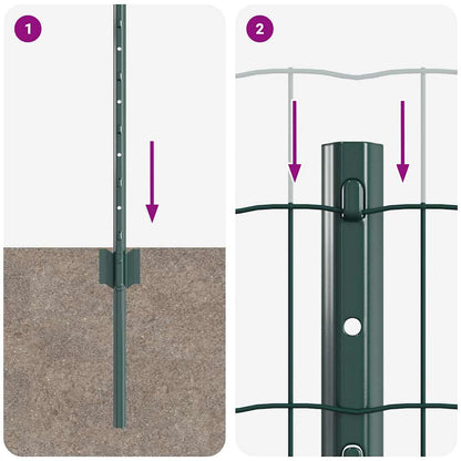 Euro Fence with Post 50 x 0.6 m PVC-Coated Steel Green Mesh