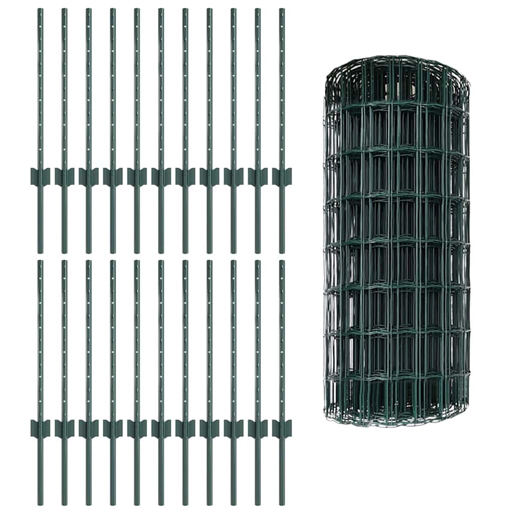 Euro Fence with Post 50 x 0.6 m PVC-Coated Steel Green Mesh