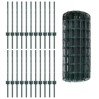 Euro Fence with Post 50 x 0.6 m PVC-Coated Steel Green Mesh