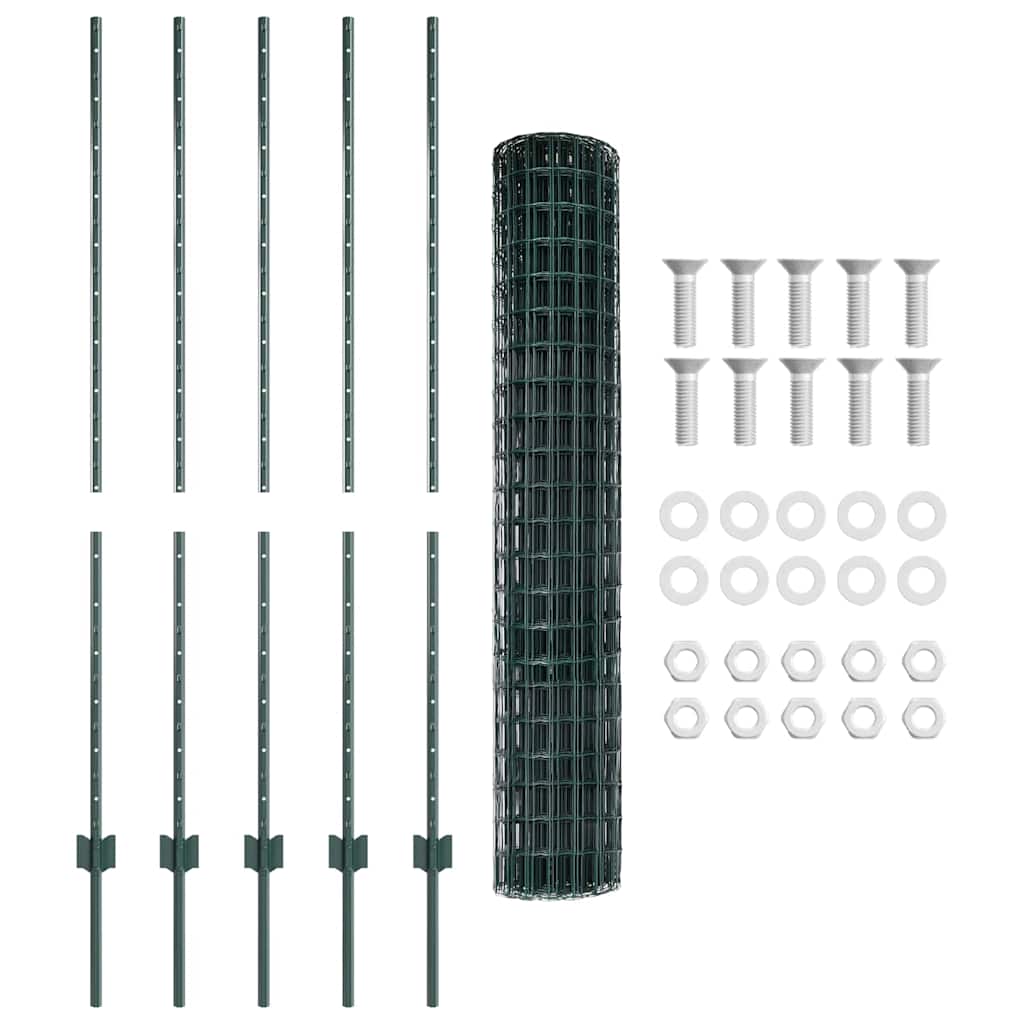 Euro Fence with Post 10 x 1.4 m PVC-Coated Steel Green Mesh